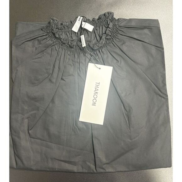 Thakoon NWT‎ Smocked Neck Top Short Sleeves in Black Size Small - Picture 4 of 5